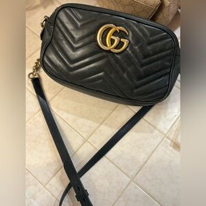 Gucci Black Chevron Crossbody Bag with Gold Logo